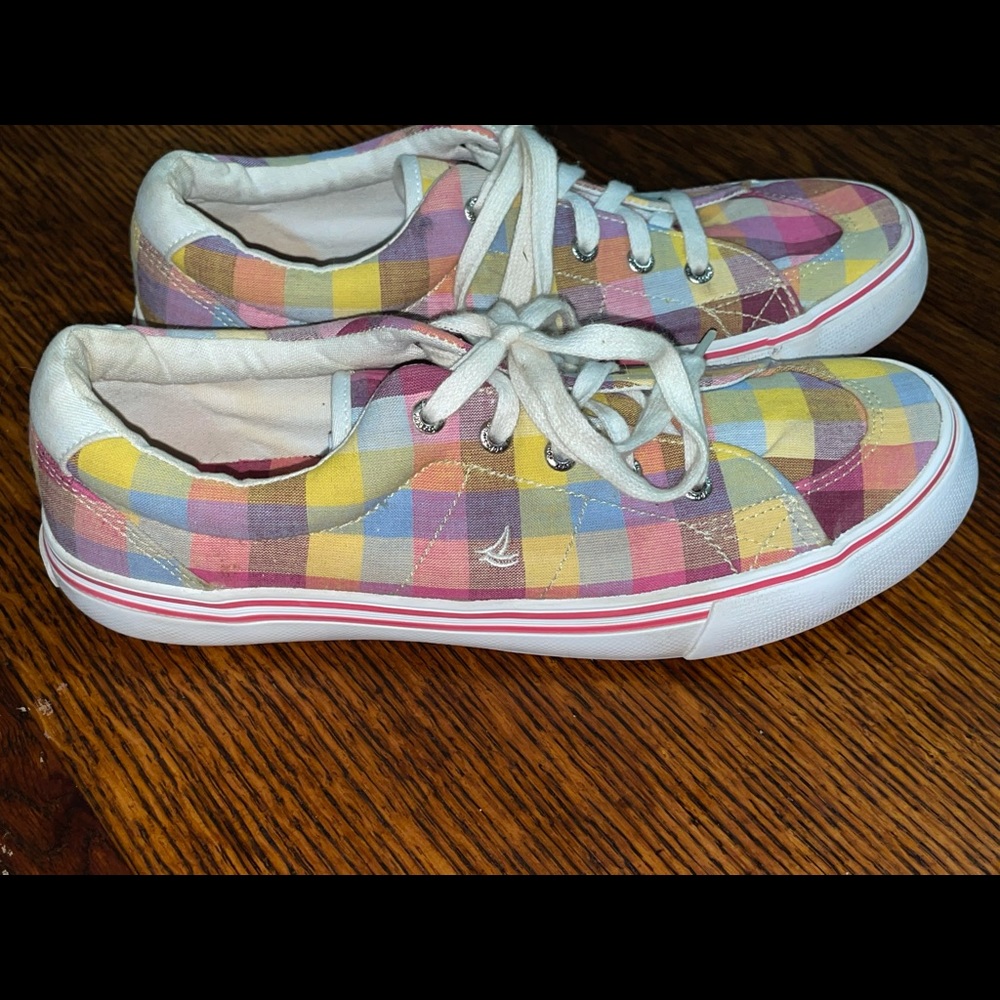 Sperry Pink Multicolor Plaid Boat Shoes